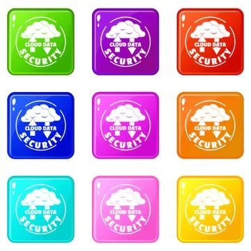 Cloud data security icons set 9 color collection Stock Illustration
