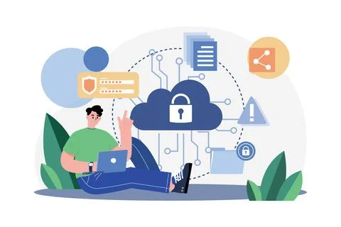 Cloud Data Security Illustration concept. A flat illustration isolated on w.. Stock Illustration