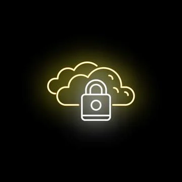 Cloud data security neon icon with padlock Stock Illustration