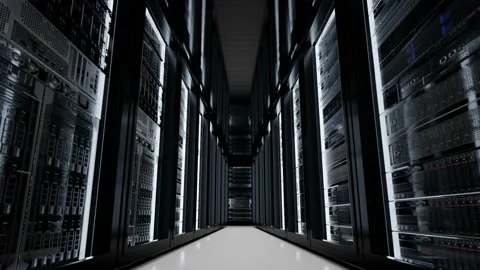 Cloud data server panels in a server room of a data center. Stock Footage 135627976