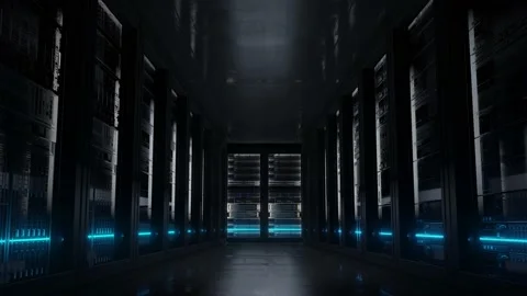 Cloud data server panels in a server room of a data center Stock Footage 135956713