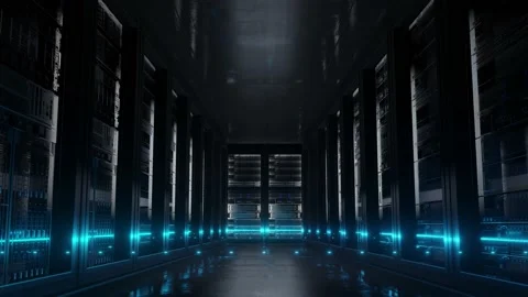 Cloud data server panels in a server room of a data center Stock Footage 135956720
