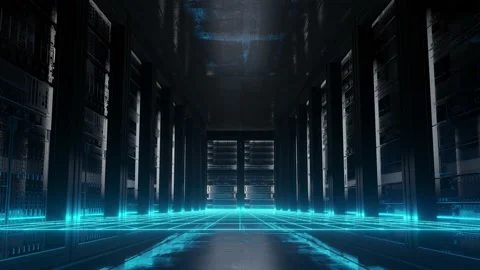 Cloud data server panels in a server room of a data center Stock Footage 135956737
