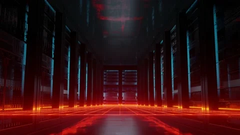 Cloud data server panels in a server room of a data center Stock Footage 135956745