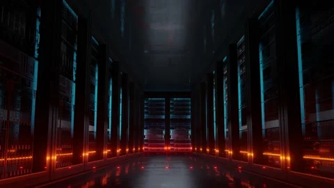 Cloud data server panels in a server room of a data center Stock Footage 135956758