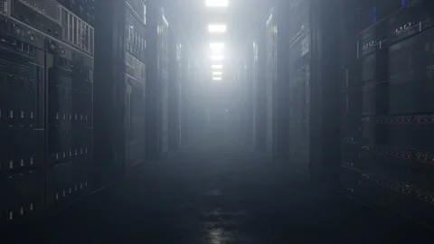 Cloud data server panels in a server room of a data center in haze. Stock Footage 136236806
