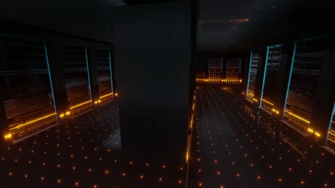 Cloud data server panels in a server room of a data center Stock Footage 136239001