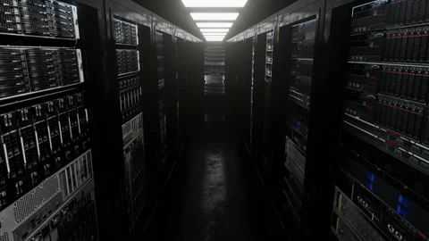 Cloud data server panels in a server room of a data center in haze. Stock Footage 136239355