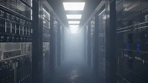 Cloud data server panels in a server room of a data center in haze. Stock Footage 136239762