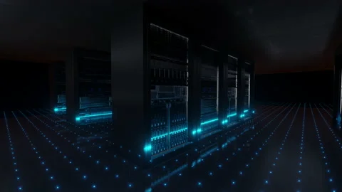 Cloud data server panels in a server room of a data center Stock Footage 136240231