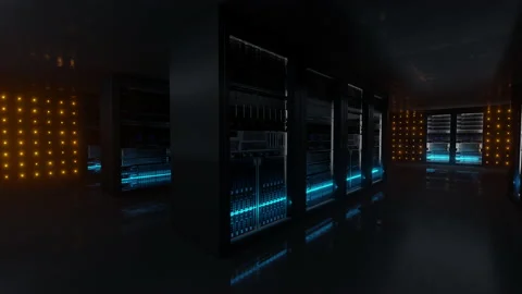 Cloud data server panels in a server room of a data center with security scanner Stock Footage 136241282