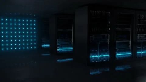 Cloud data server panels in a server room of a data center Stock Footage 136241686