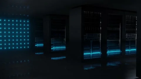 Cloud data server panels in a server room of a data center Stock Footage 136241724