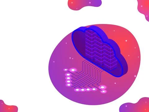 Cloud data server on purple and white background isometric design for data .. Stock Illustration