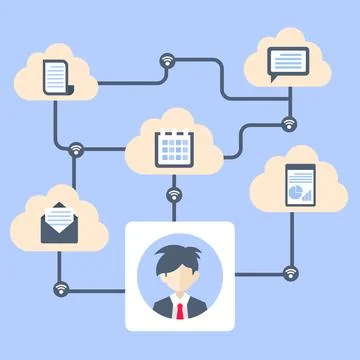 Cloud data server synchronize user protection, flat design icon drawing Illustrazione stock
