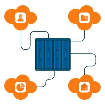 Cloud data server synchronize user protection, flat design icon drawing Illustrazione stock