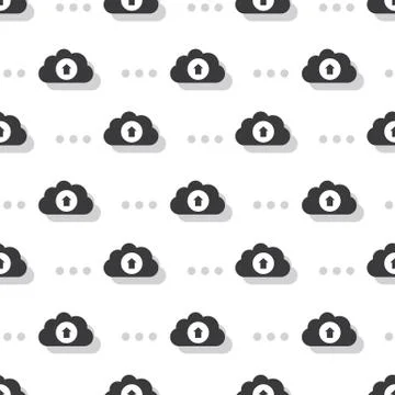 Cloud Data Service Upload Technology Seamless Monochrome Pattern Stock Illustration