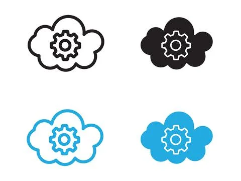 Cloud Data settings icon black and white vector outline sign Stock Illustration