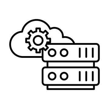 Cloud Data settings icon linear logo mark in black and white Stock Illustration