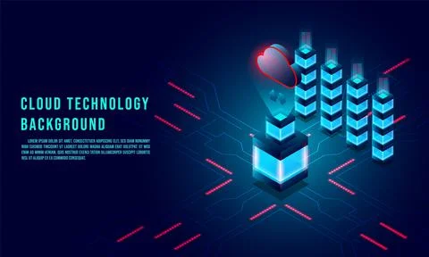 Cloud data storage 3d isometric infographic illustration, landing page layout Stock Illustration
