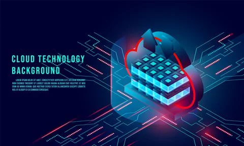 Cloud data storage 3d isometric infographic illustration, landing page layout Stock Illustration