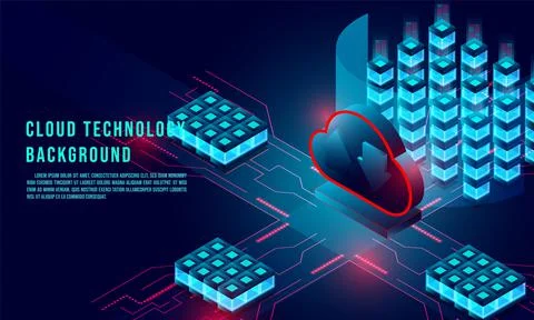 Cloud data storage 3d isometric infographic illustration, landing page layout Stock Illustration