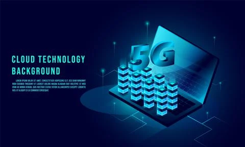 Cloud data storage 3d isometric , 5G Speed,  vector web template, Cloud techn Illustrazione stock