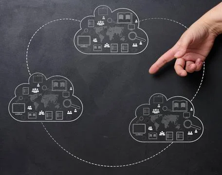 Cloud data storage and businessman s hand. The concept of information exch... Stock Photos