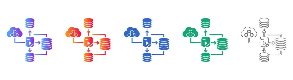 Cloud Data Storage and Media Streaming Icon Set Illustrazione stock