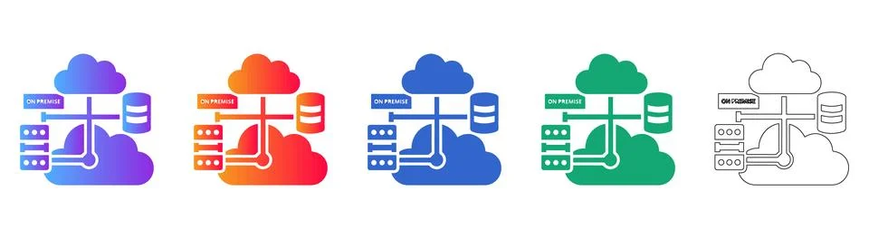 Cloud Data Storage and On Premise System Icons 스톡 일러스트