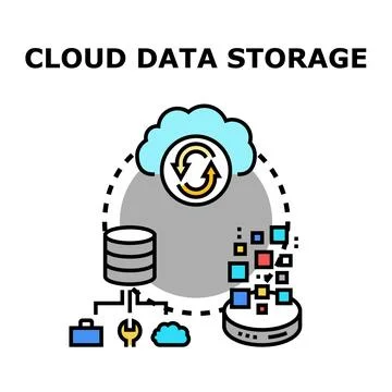 Cloud data storage computing network managing digital information Illustrazione stock