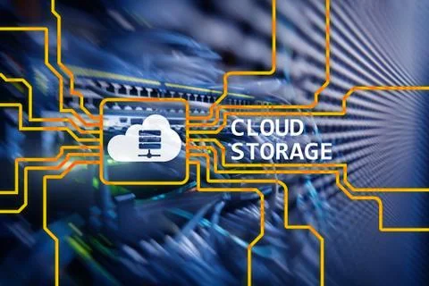 Cloud data storage concept on server room background. Stock Illustration