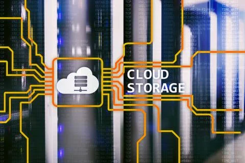 Cloud data storage concept on server room background. Stock Illustration