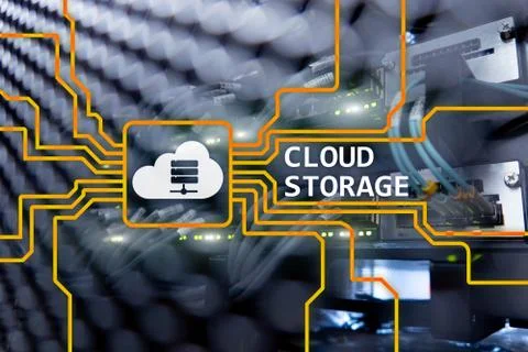 Cloud data storage concept on server room background. Stock Illustration