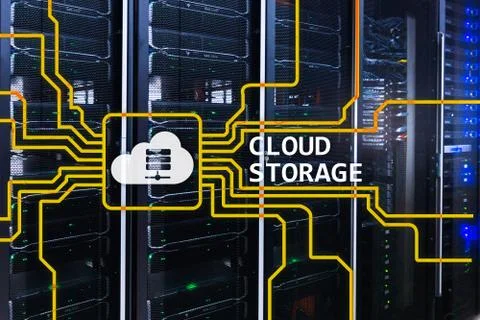 Cloud data storage concept on server room background. 스톡 일러스트