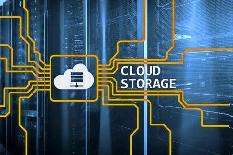 Cloud data storage concept on server room background. 스톡 일러스트