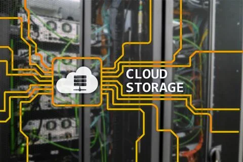 Cloud data storage concept on server room background. Stockillustratie