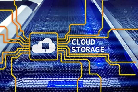 Cloud data storage concept on server room background. Stock Photos