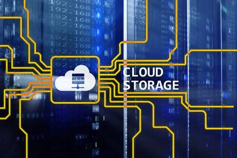 Cloud data storage concept on server room background. Stock Photos