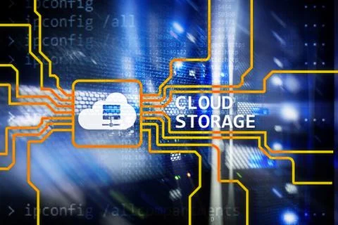 Cloud data storage concept on server room background. Stock Photos