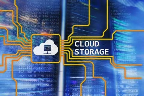 Cloud data storage concept on server room background. Stock Photos