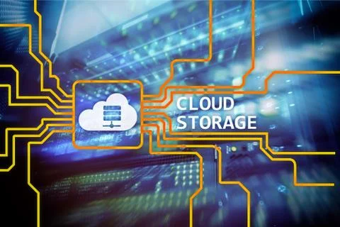 Cloud data storage concept on server room background. Stock Photos