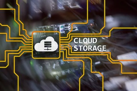 Cloud data storage concept on server room background. Stock Photos