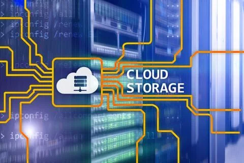 Cloud data storage concept on server room background. Stock Photos