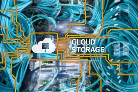 Cloud data storage concept on server room background. Stock Photos