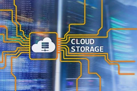 Cloud data storage concept on server room background. Stock Photos