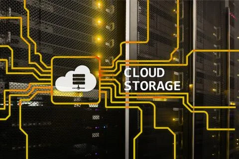 Cloud data storage concept on server room background. 스톡 사진