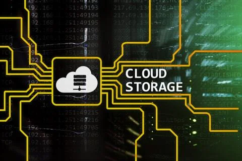 Cloud data storage concept on server room background. Foto stock