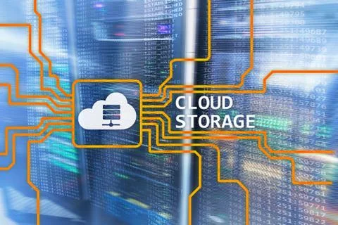 Cloud data storage concept on server room background. Stock Photos