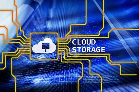 Cloud data storage concept on server room background. Stock Photos